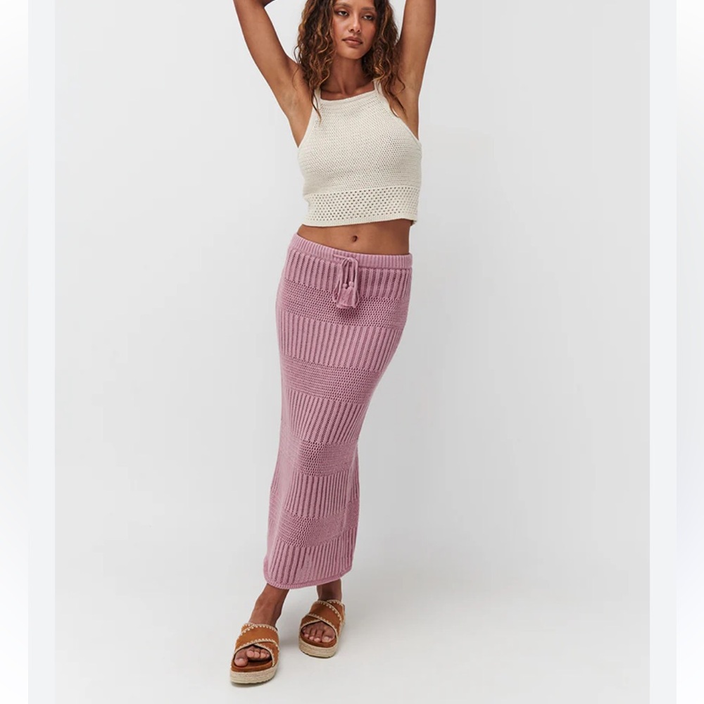 Ghanda XS New Crochet Knit Maxi Skirt Miami Shadow Purple Sweater Boho Retro